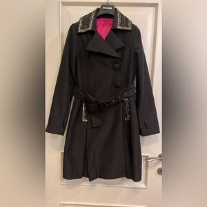 Morgan de Toi Black Trench Coat with Pink Lining